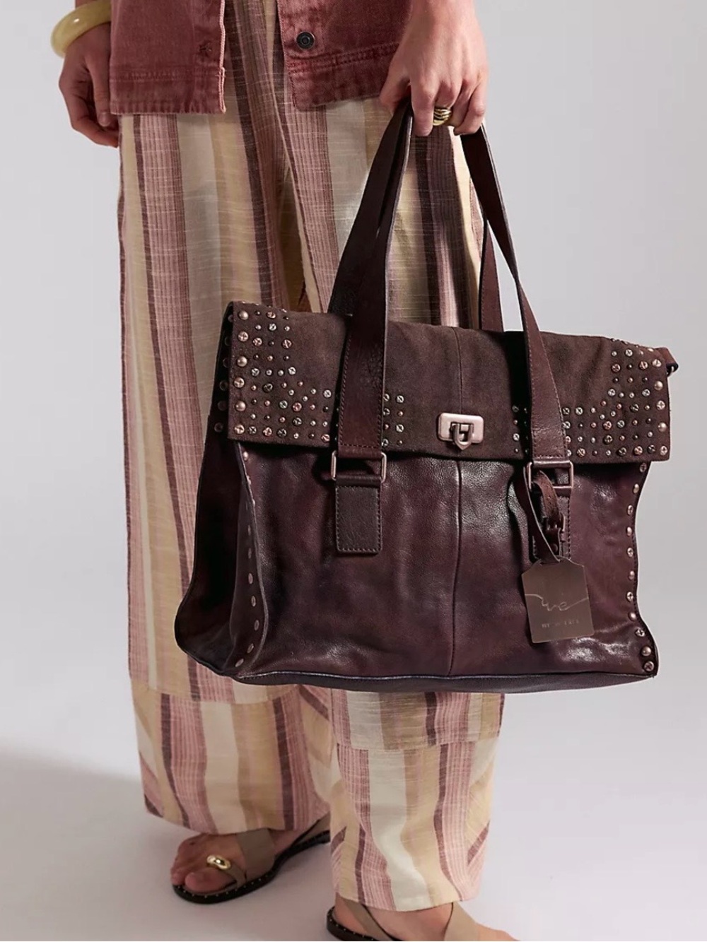 We The Free Shay Stud Tote. Genuine Leather and Suede. Like New!